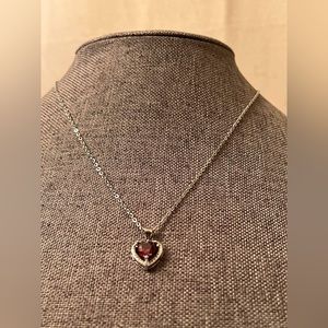 Ruby Heart Necklace,  Solid Silver Heart Necklace, Red Heart Necklace,
